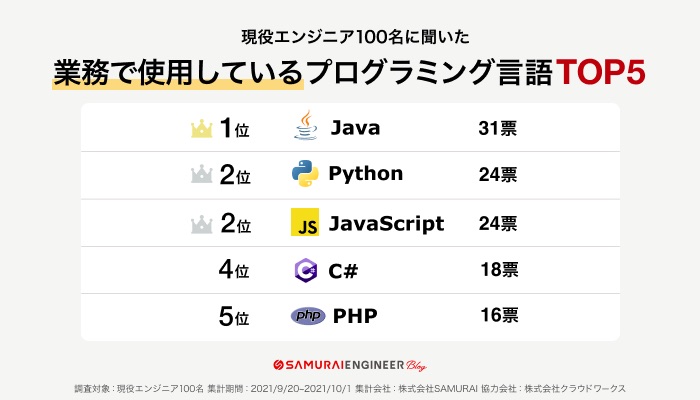 日本の開発現場で最も使われているプログラミング言語